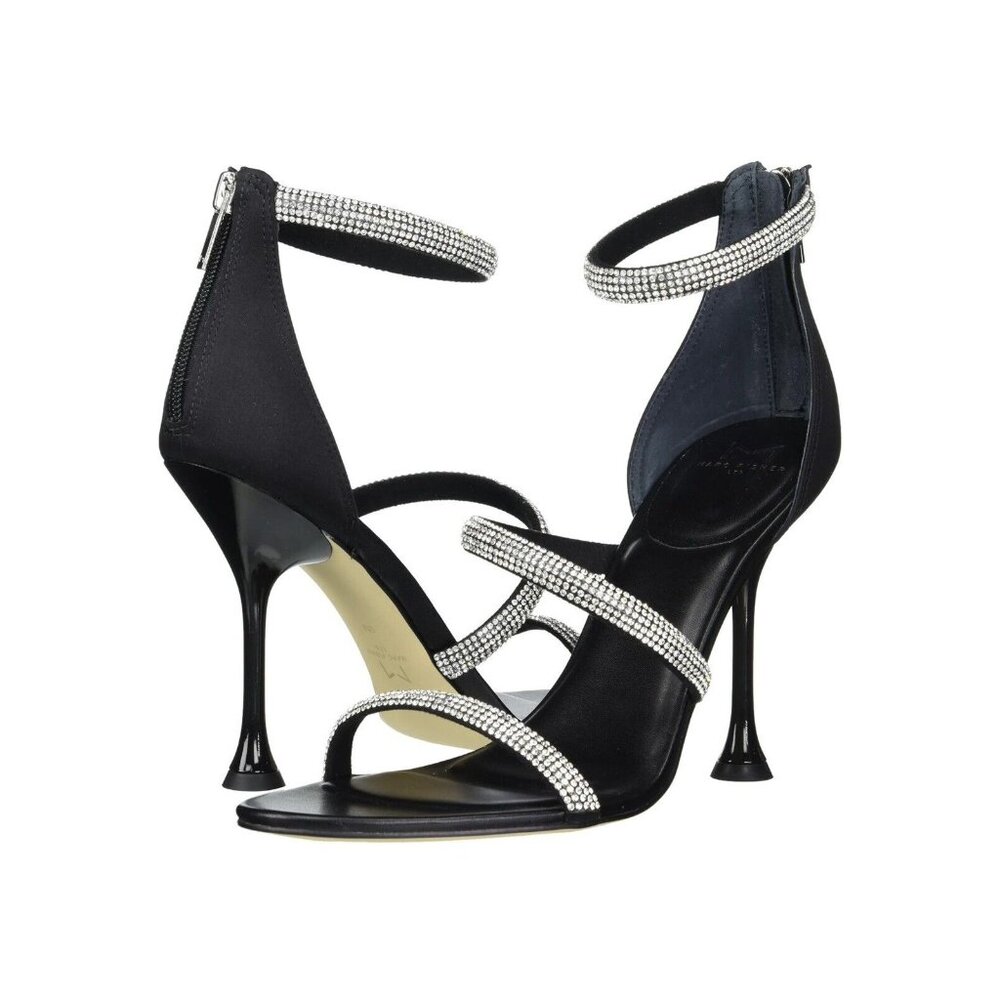 Marc Fisher Womens Carita Dress Sandal High Heel  7 Black & Rhinestone MSRP $160